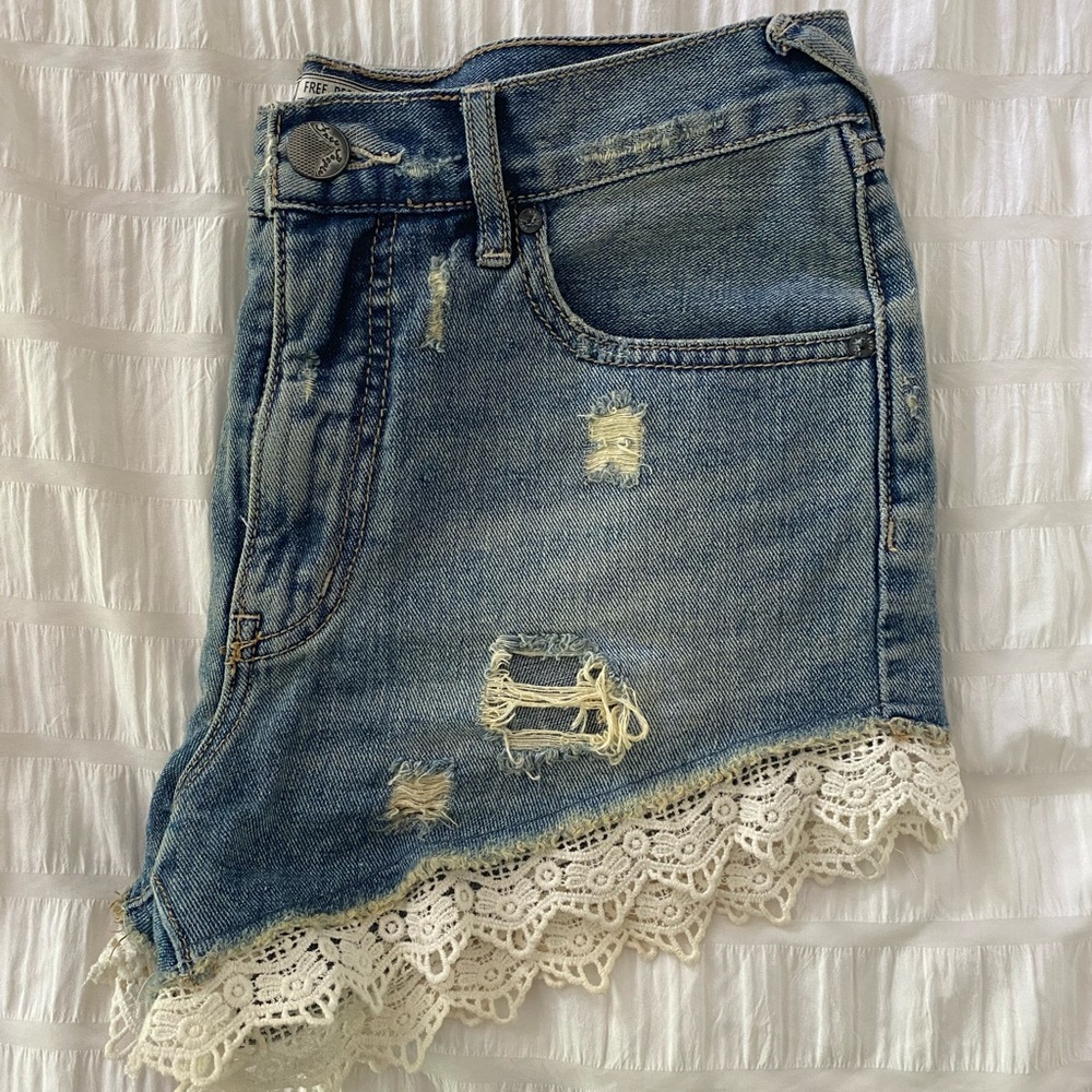 Free People Denim Shorts with lace trim